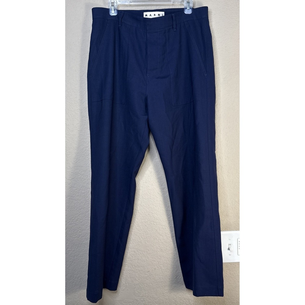 MARNI Wool Dress Pants 100 Wool Size 50 /34 Navy Blue Light Weight Luxury Preppy